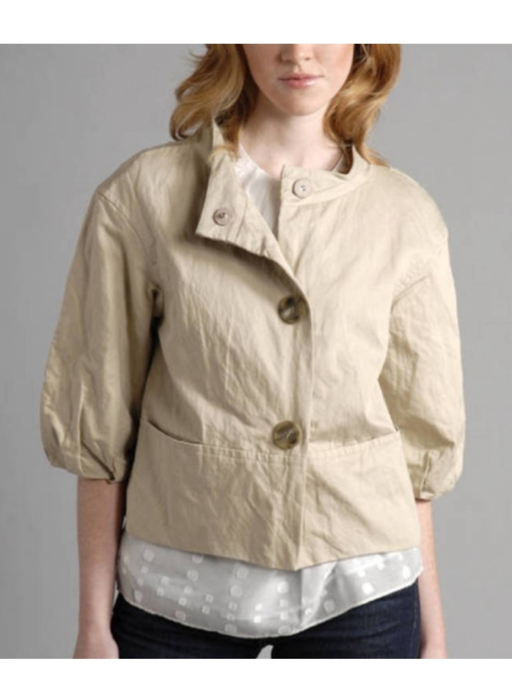 Vince Light Beige Cropped Button-Front Jacket